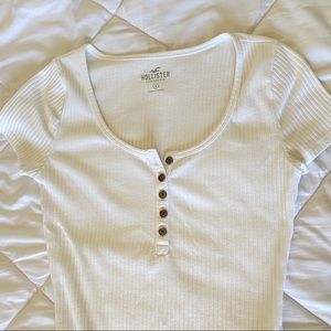 White Hollister Bodysuit Button Up Top